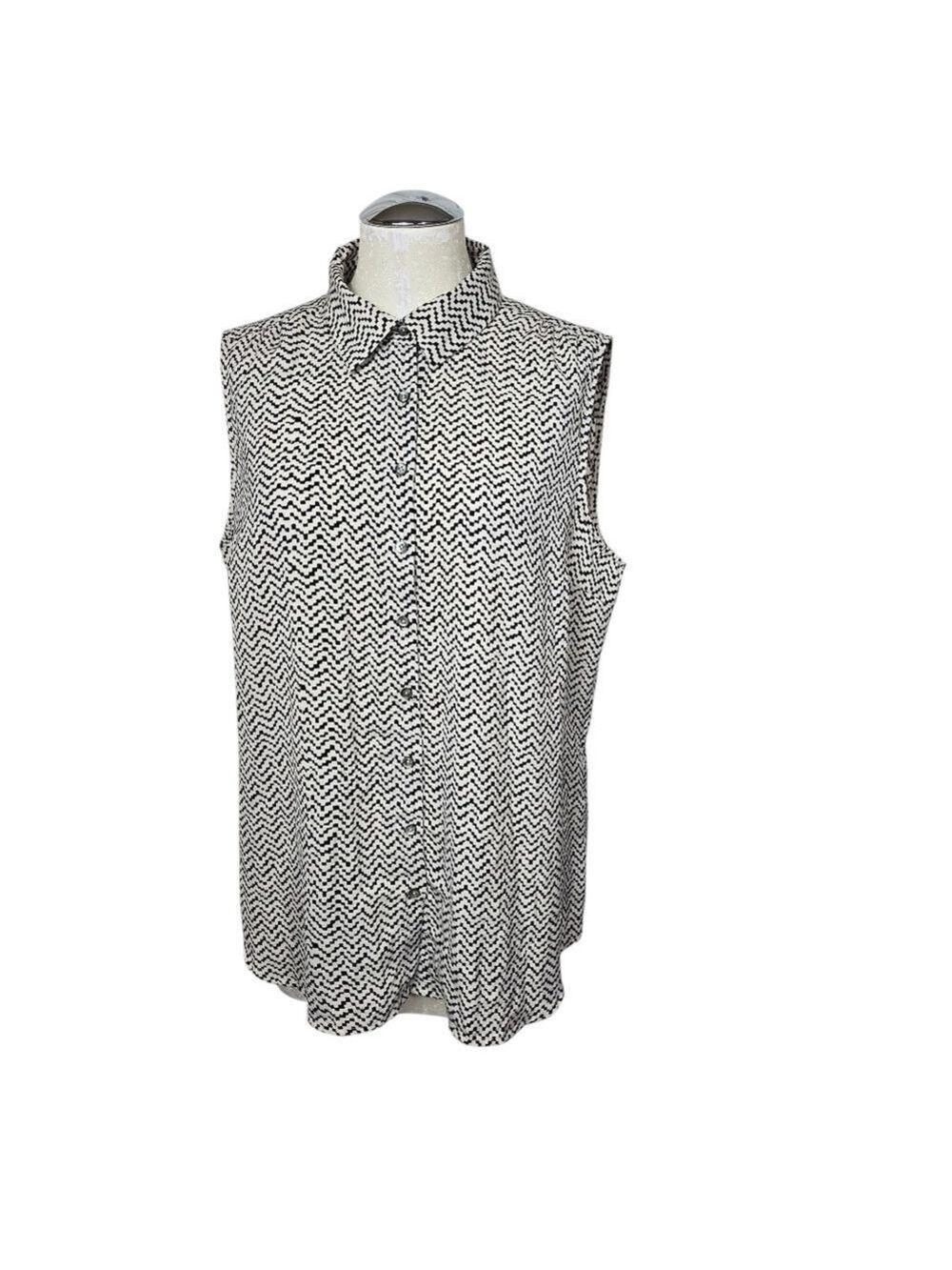 Kenar Chevron Button Down Sleeveless Tank Blouse XL